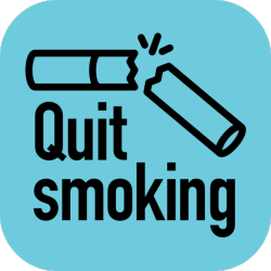 Quit smoking logo - cigarette broken in half over blue background